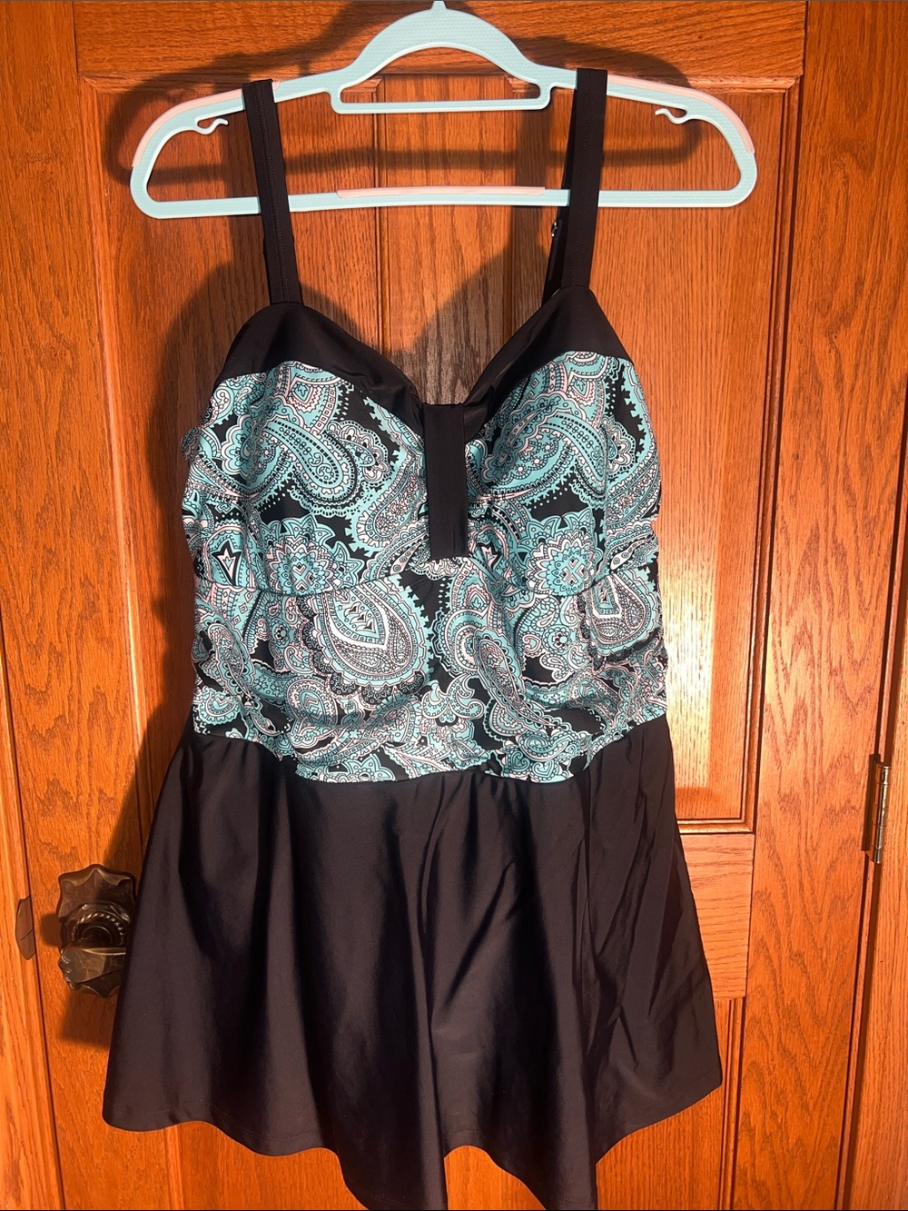 Black Swim Dress with Teal Paisley Bust